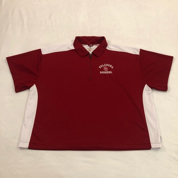 Oklahoma Sooners Team issue Russell Athletic 1/4 Zip Red Polo Shirt Mens XXL. - Picture 1 of 7
